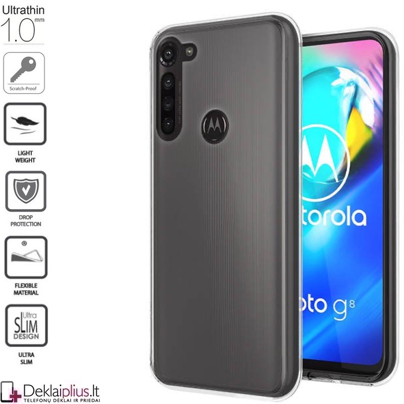 Silikoninis dėklas 1.0 mm storio - permatomas (telefonams Mottorola Moto G8) Silikoninis dėklas 1.0 mm storio - permatomas (telefonams Mottorola Moto G8)
